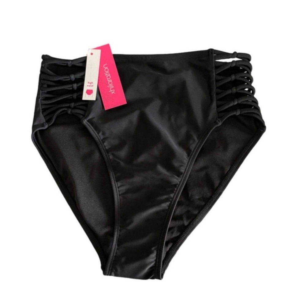 NEW Xhilaration Bikini Swimsuit Bottoms Open Laced Sides High Waist Black Size S